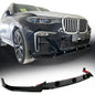 BMW G07 X7 M Sport front bumper lip spoiler in gloss black, designed by K2 Industries, with aerodynamic styling and mounting details