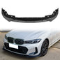 BMW G20 3-Series M340i front lip spoiler in black polypropylene by K2 Industries, shown on car with close-up view.