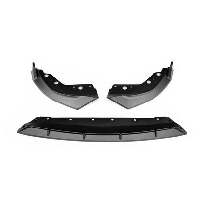 Black BMW G20 3-Series M340i front lip spoiler made of PP from K2 Industries, designed for 2023-2025 models.