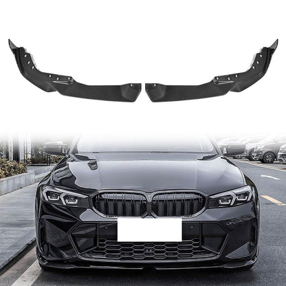 Black BMW G20 M340i front lip spoiler by K2 Industries, designed for M Sport M Performance models, 2023-2025.