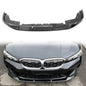 Black BMW G20 M Sport M340i front lip spoiler, 2023-2025, 2-piece M Performance design by K2 Industries, shown from front angle