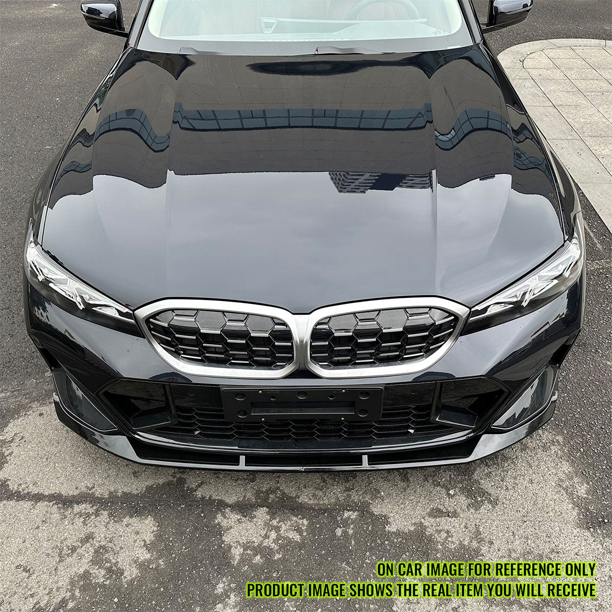 Black BMW G20 M Sport M340i front lip spoiler in 2-piece M Performance design by K2 Industries.