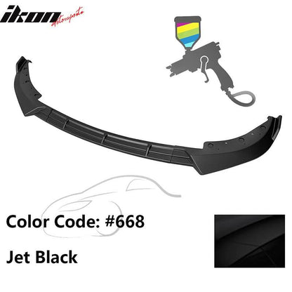 BMW G20 Sport Line front bumper lip spoiler in black PP, IKON Style 3-piece set by K2 Industries, close-up view.