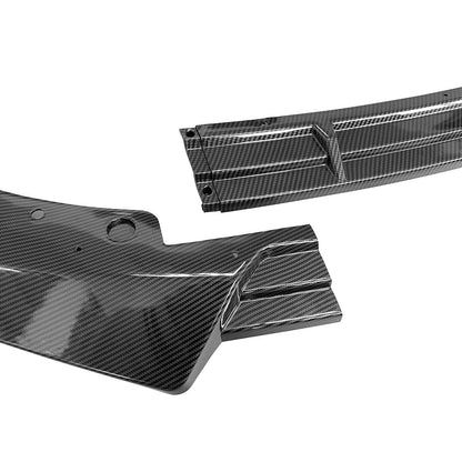 K2 Industries BMW G20 Sport Line 3-piece IKON style front bumper lip spoiler in black polypropylene on a car.