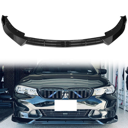 BMW G20 Sport Line 3-piece IKON style front bumper lip spoiler in black for 2019-2022 models by K2 Industries