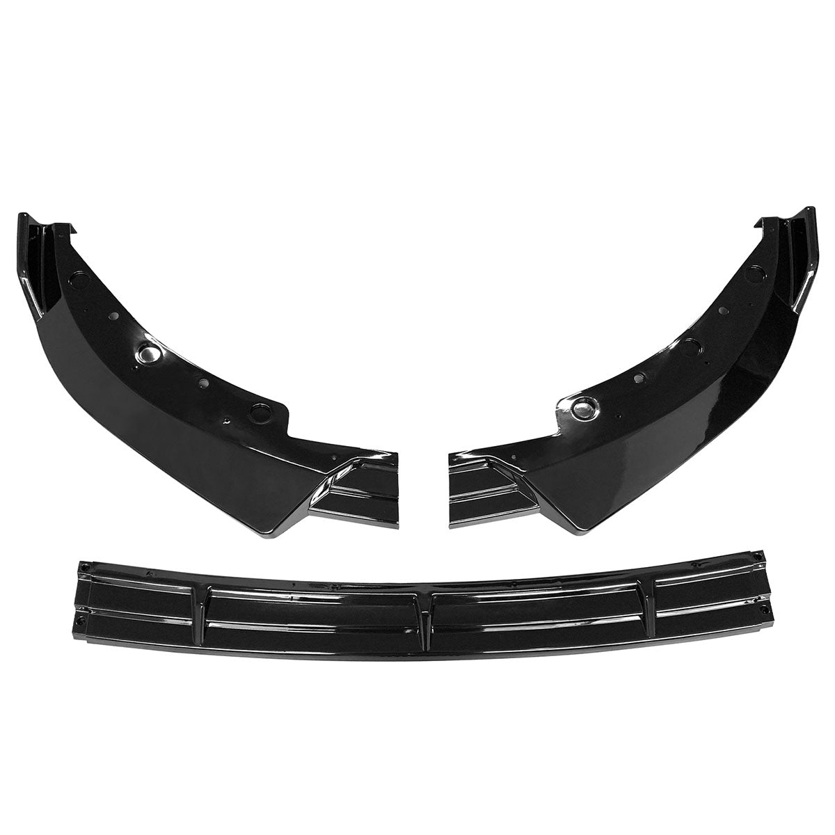 BMW G20 Sport Line 2019-2022 front bumper lip spoiler by K2 Industries, IKON style, black polypropylene, three-piece design.