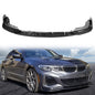 K2 Industries front bumper lip spoiler for BMW G20 330i M Sport and M340i, made of PP, shown on a black BMW G20.