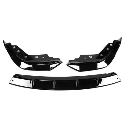 K2 Industries 2019-2022 BMW G20 330i M Sport M340i front bumper lip spoiler in black polypropylene on car.