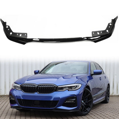 Black BMW G20 3 Series M-Tech M Sport front bumper lip spoiler set by K2 Industries, featuring five sleek pieces.