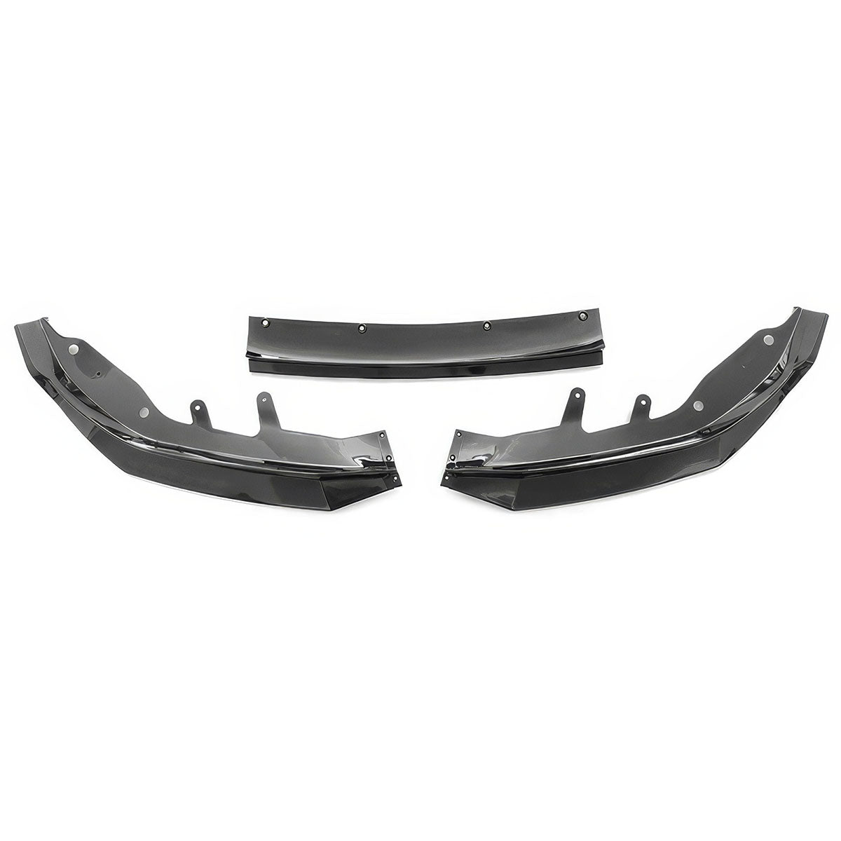 Black polypropylene front bumper lip for BMW G22 G23 4-Series M440i, designed for enhanced aerodynamics and sporty appearance.