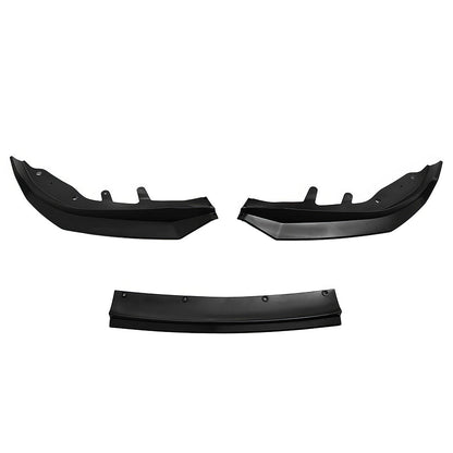 Black BMW G22 G23 M440i front bumper lip made of PP by K2 Industries, shown attached to the front of the vehicle.