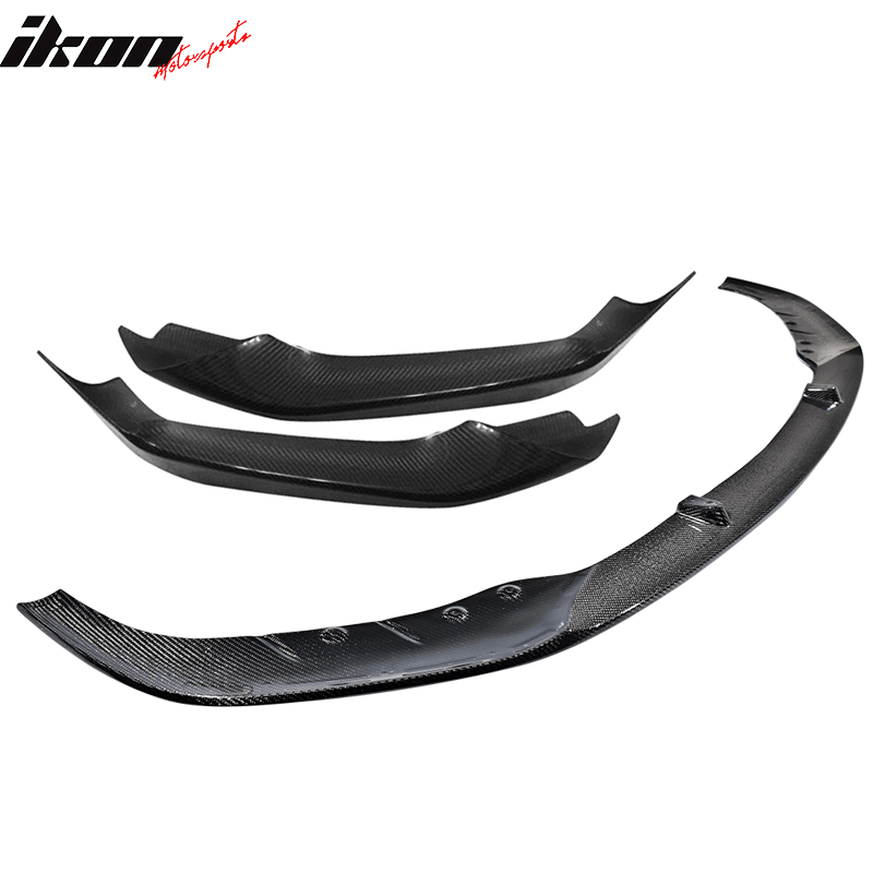 BMW G30 M-Tech M Sport front bumper lip spoiler set in carbon fiber by K2 Industries, featuring three-piece design.