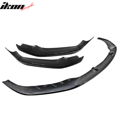 BMW G30 M-Tech M Sport front bumper lip spoiler set in carbon fiber by K2 Industries, featuring three-piece design.