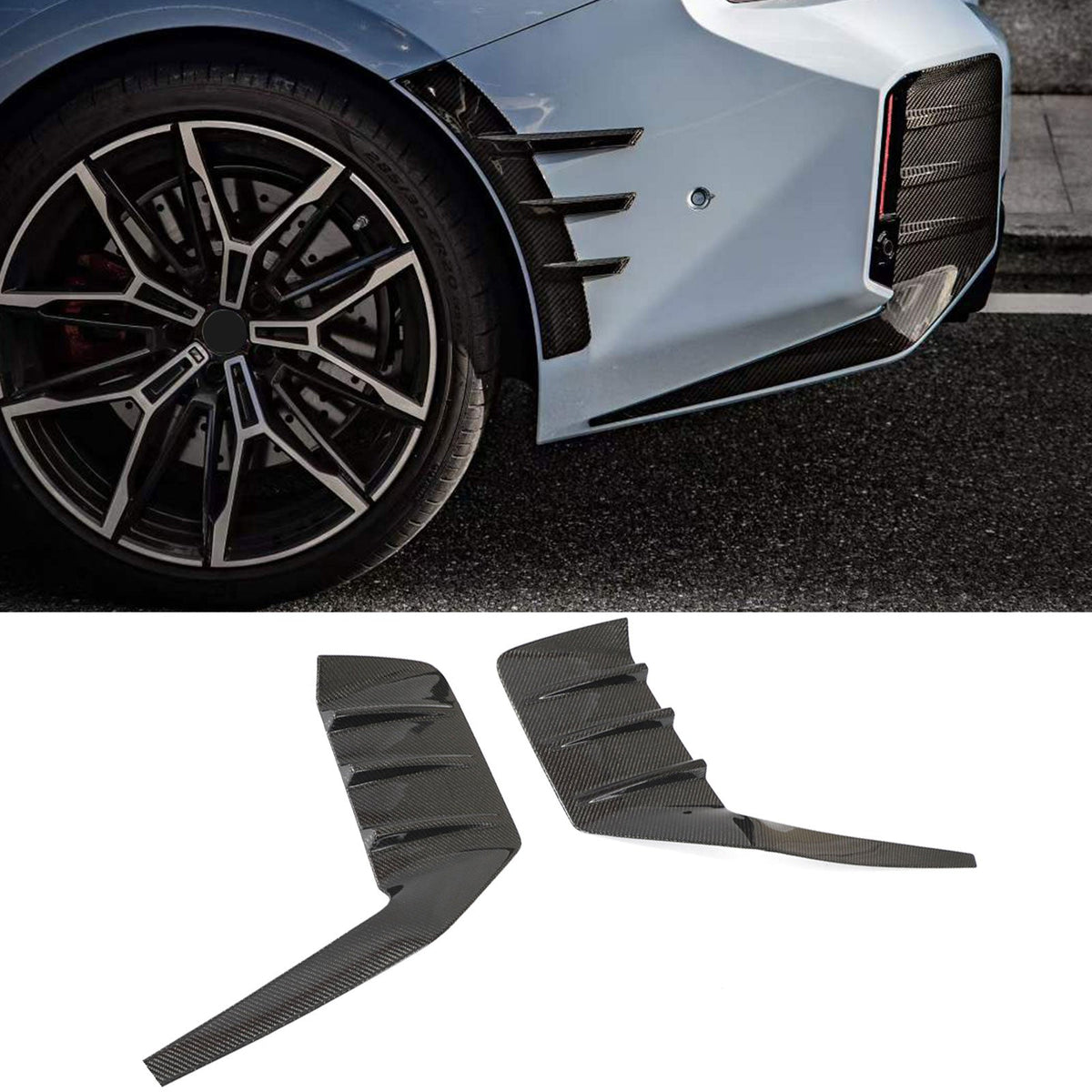 BMW G87 M2 2023-2024 rear side fins diffuser in M Performance style by K2 Industries, featuring carbon fiber accents.