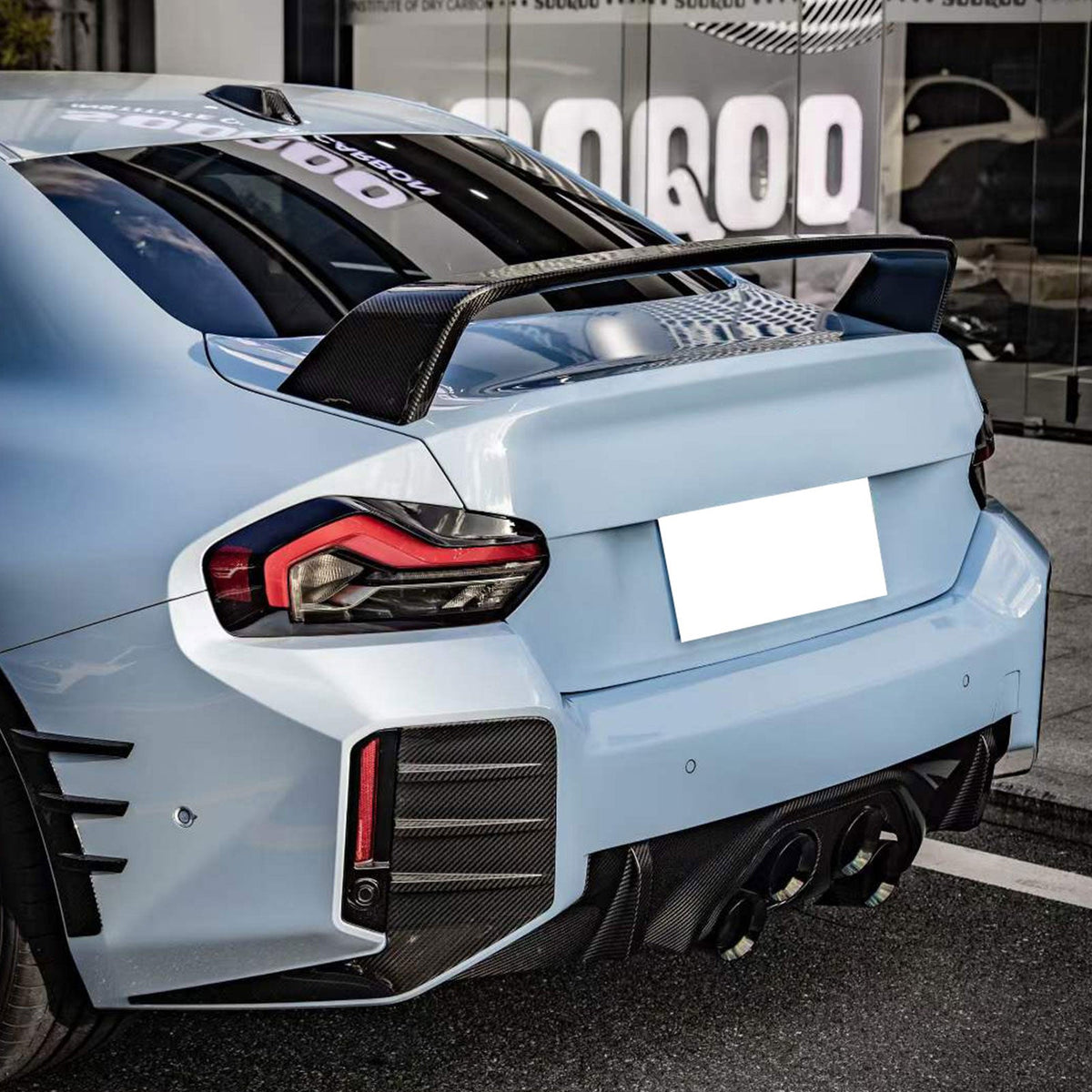 BMW G87 M2 2023-2024 rear side fins diffuser in M Performance style, black carbon fiber finish by K2 Industries