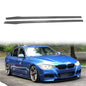 BMW F30 M-Tech M Sport side skirts by K2 Industries, showing sleek, black side panel enhancements for 2012-2018 BMW F30 models.