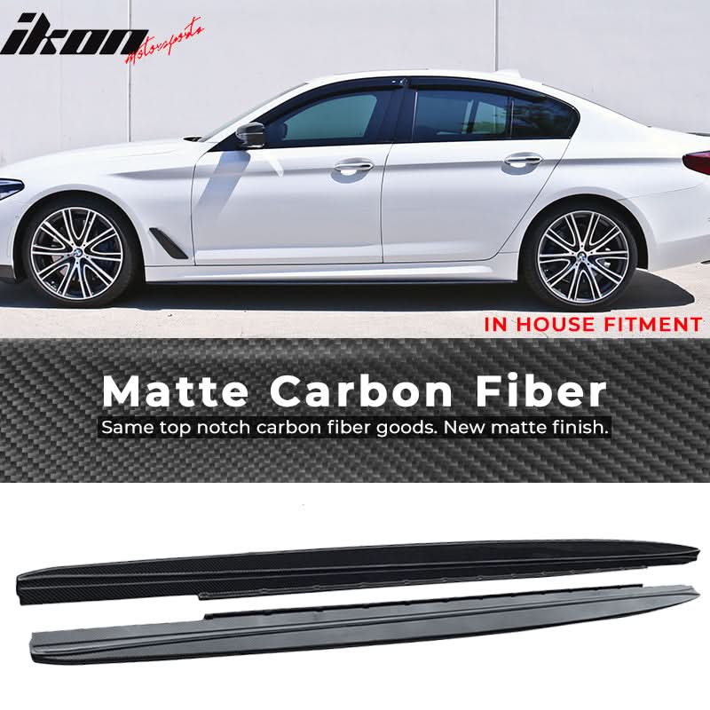 BMW G30 5 Series M-Tech side skirts by K2 Industries, black with a sleek, aerodynamic design and side panel details.