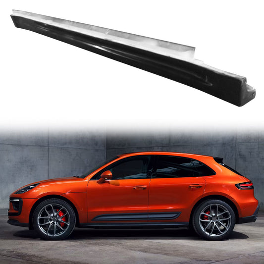 Black Porsche Macan sports style side skirts from K2 Industries, designed for 2015-2022 models with a sleek spoiler look.