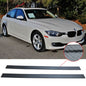 K2 Industries BMW 328I side skirts extension with CF textured finish and flat bottom design for 14 models.