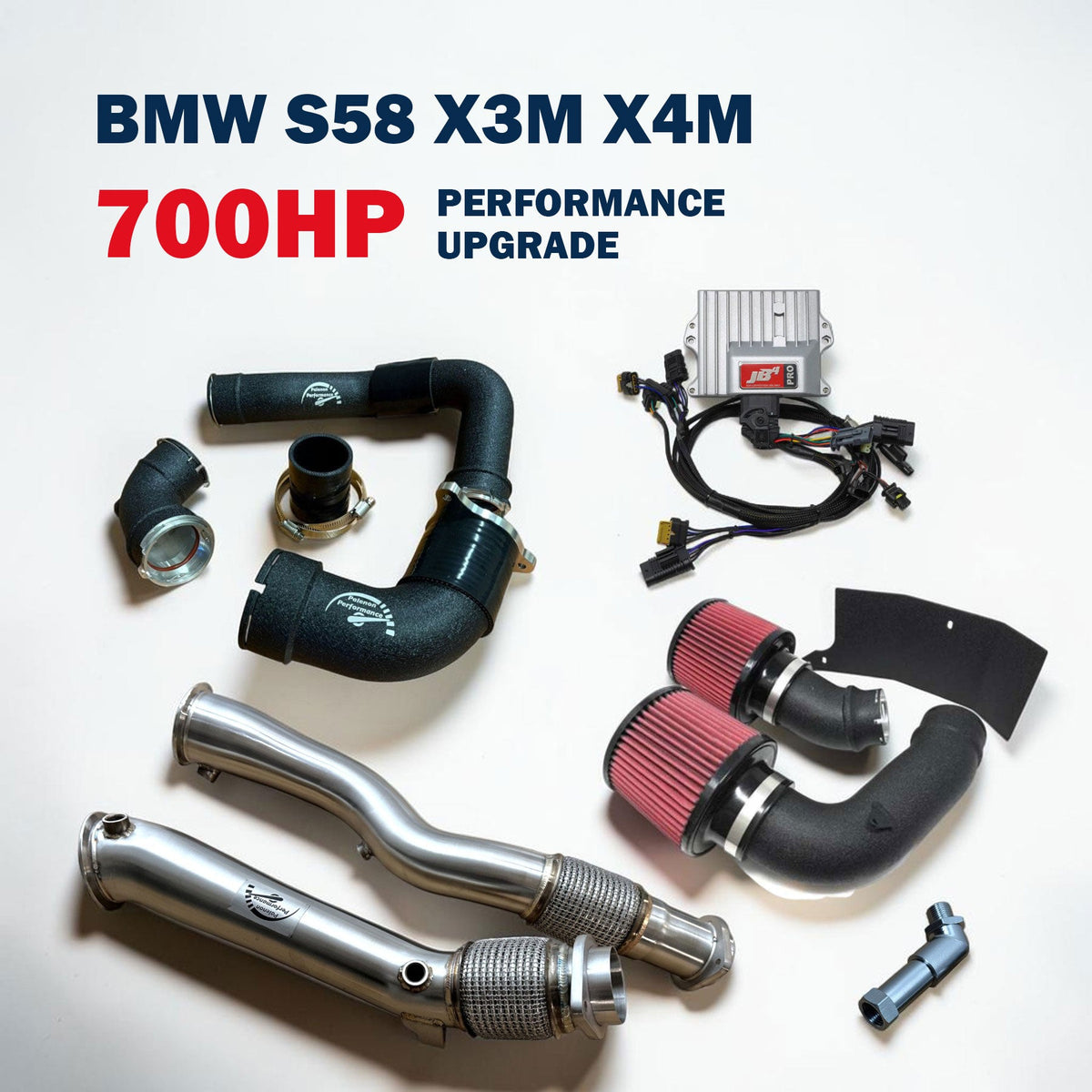 BMW S58 F97 X3M and F98 X4M 700HP performance upgrade package by Palenon Performance, showcasing the high-performance engine components.