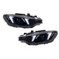 BMW 3 Series F30 Snake Eyes LED headlights by K2 Industries, 2011-2019, showing sleek design and bright LED illumination.