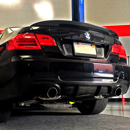 BMW E92 328i/335i M Tech carbon fiber rear diffuser by Palenon Performance, showing sleek aerodynamic design for sporty look.