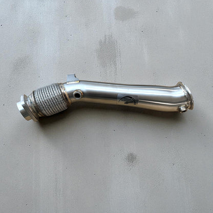 BMW S58 X3M and X4M catless race downpipe by Palenon Performance, 3.5 inch exhaust pipe for enhanced performance.