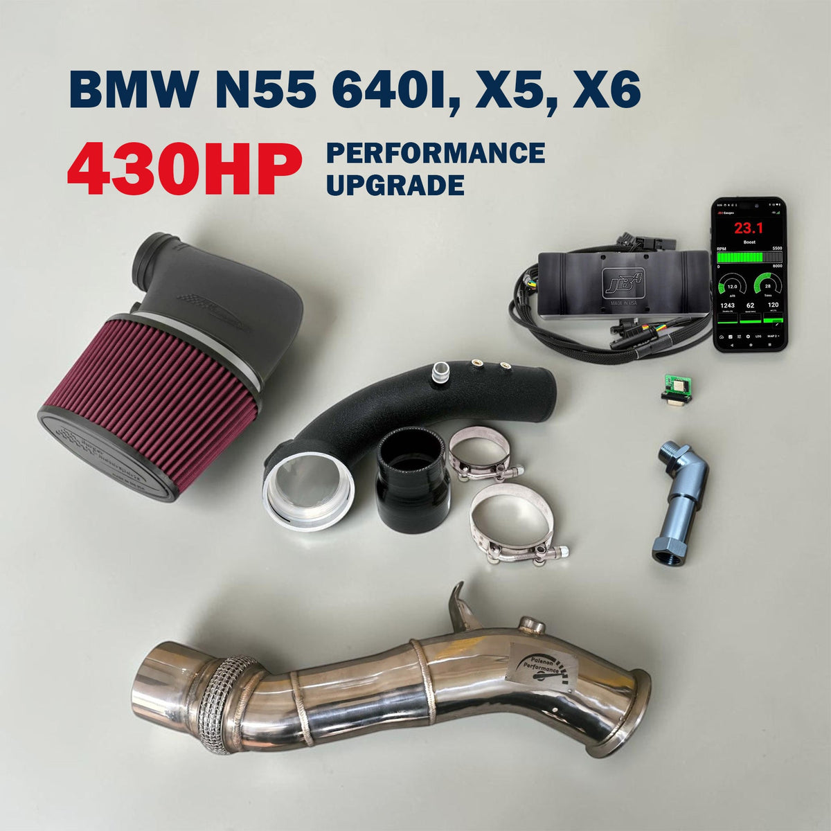 Palenon Performance 430HP upgrade kit for BMW N55 640i X5 X6 F chassis, featuring high-performance engine components.