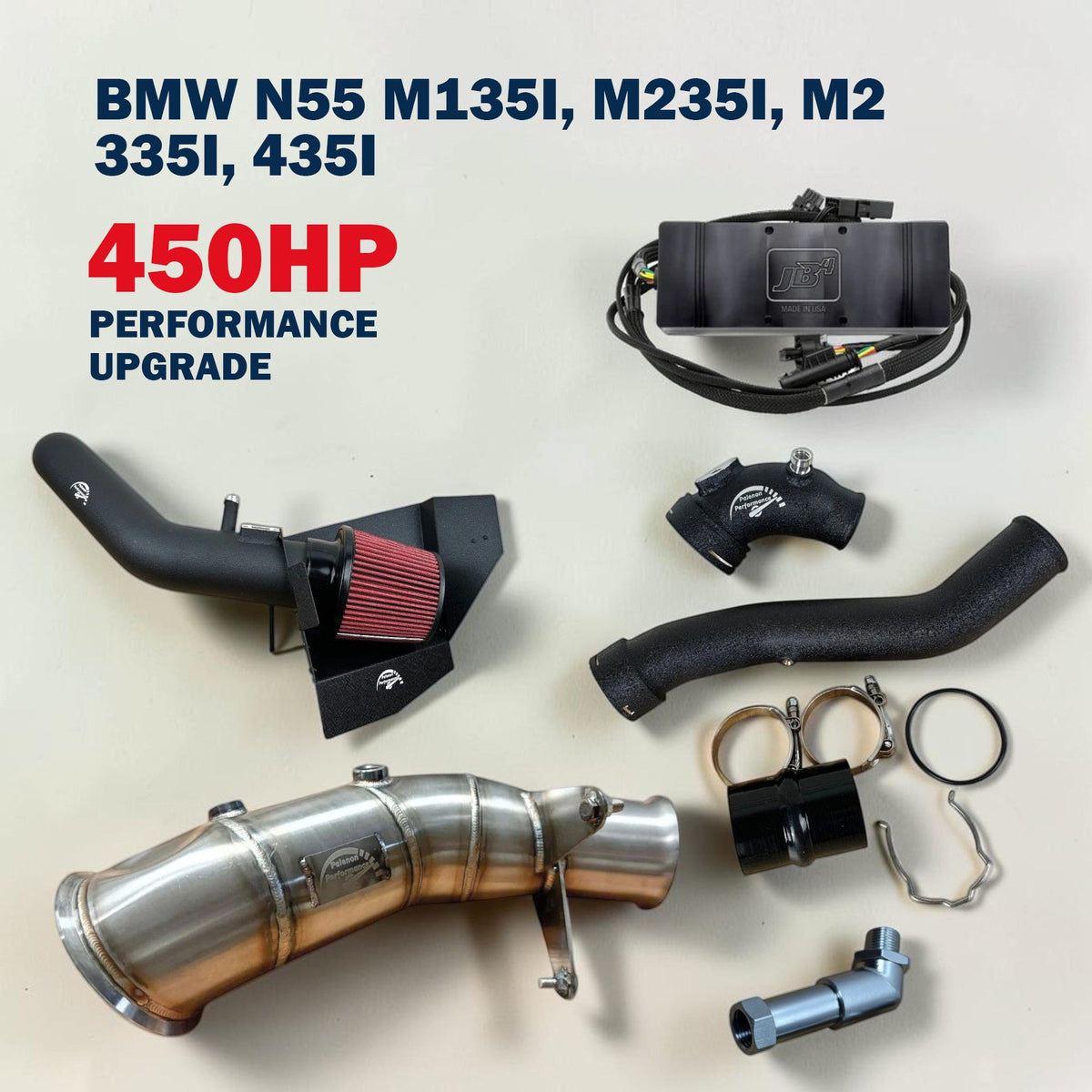 Palenon Performance 450HP upgrade for BMW N55 M135i, M235i, M2, 335i, 435i F chassis, featuring performance engine components.