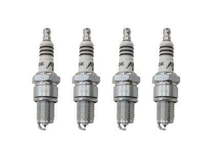 Set of four GoWesty NGK BPR6EIX-44 spark plugs for EFI engines, featuring platinum tips and threaded metal shell.