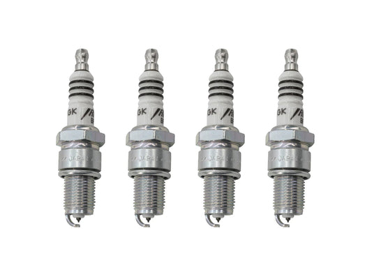 Set of four GoWesty NGK BPR6EIX-44 spark plugs for EFI engines, featuring platinum tips and threaded metal shell.