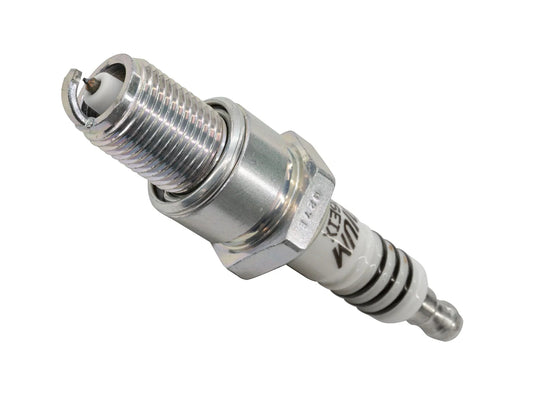 Set of four GoWesty NGK BPR6EIX-4DET spark plugs for automotive engines, showing the platinum-tipped design and packaging.