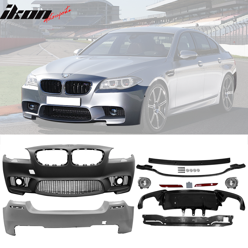 K2 Industries BMW F10 M5 front bumper with foglights and cover, and rear bumper for 2014-2016 BMW F10 M5.