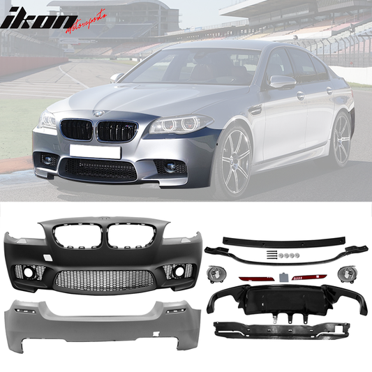 K2 Industries BMW F10 M5 front bumper with foglights and cover, and rear bumper for 2014-2016 BMW F10 M5.