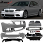 BMW F10 LCI Mtech front and rear bumpers by K2 Industries with twin outlet design, shown on a 2014-2016 BMW F10 model.