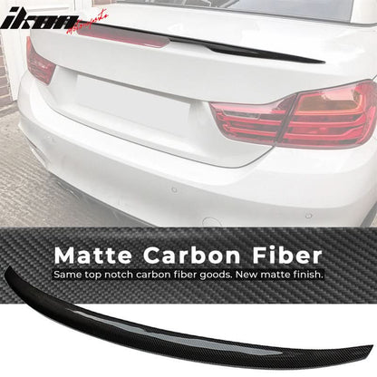BMW 4 Series F83 trunk spoiler by K2 Industries, matte carbon fiber, performance style, for 2014-2017 BMW 4 Series coupe.
