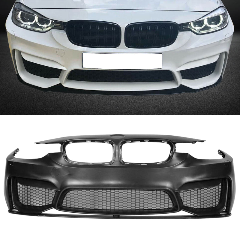 BMW F30 3 Series M3 style front bumper replacement with lip by K2 Industries, made of durable PP material, shown with sleek design.