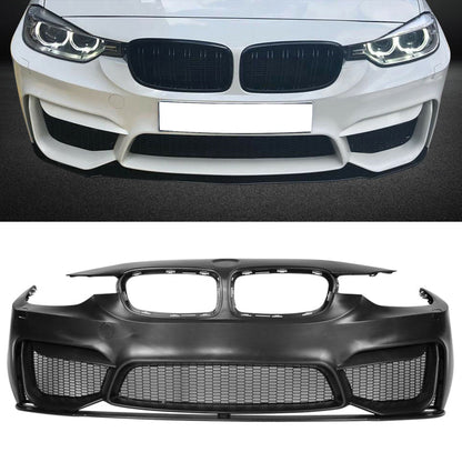 BMW F30 3 Series M3 style front bumper replacement with lip by K2 Industries, made of durable PP material, shown with sleek design.