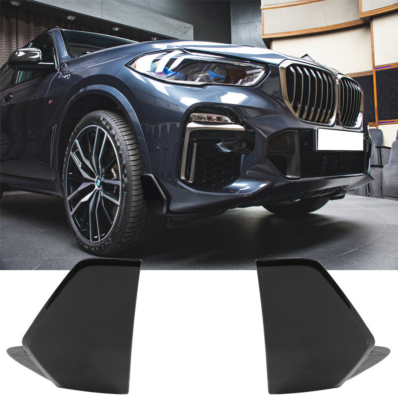 BMW G05 X5 M Sport gloss black front and rear aprons spoilers by K2 Industries, showcasing sleek aerodynamic splitters.