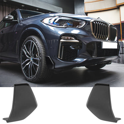 Black BMW G05 X5 M Sport front and rear diffusers by K2 Industries, made of ABS, showing close-up of the sleek design.