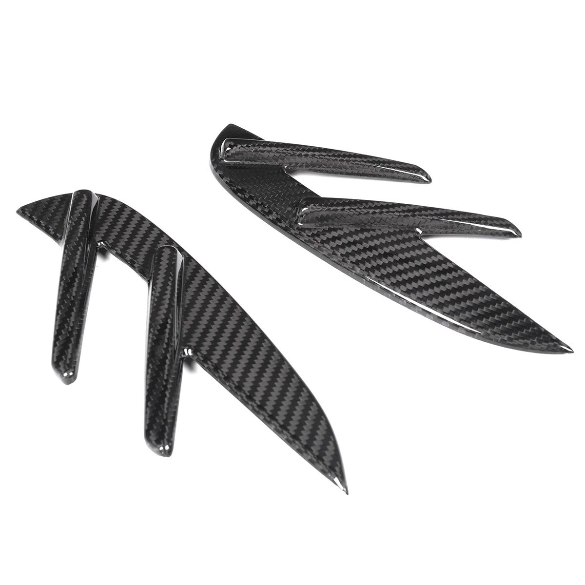Dry carbon front fender side vent for BMW G82 G83 M4 by K2 Industries, showcasing sleek OE style accessory with detailed carbon fiber finish.
