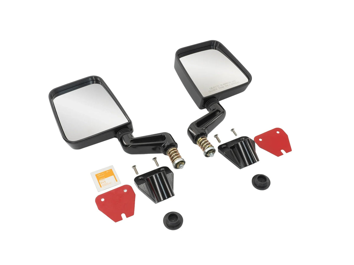 GoWesty Deluxe Manual Mirror Kit for Vanagon, featuring adjustable side mirrors with black housing and mounting hardware.