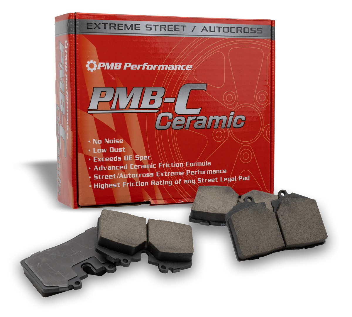 PMB Performance ceramic brake pads for Porsche 964 C2 front and rear calipers, shown on a vehicle brake assembly.
