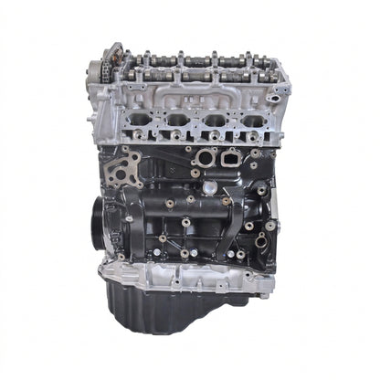 A NEW V6 engine block with a silver aluminum cylinder head and a black painted engine body, photographed on a seamless white studio background.