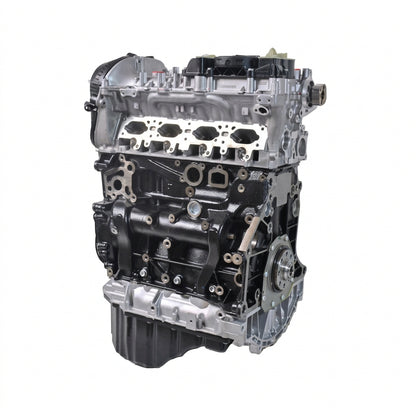 A silver and black automotive engine block with visible internal components, photographed on a plain white background.