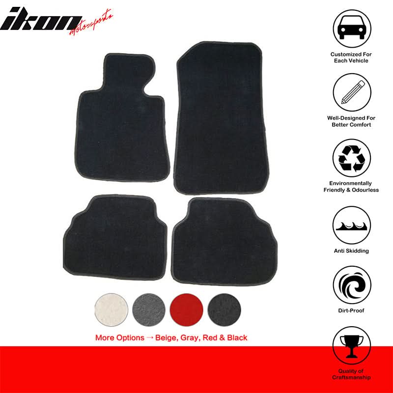 Black nylon carpet car floor mats for BMW E92 3 Series, 2007-2013, four-piece set by K2 Industries