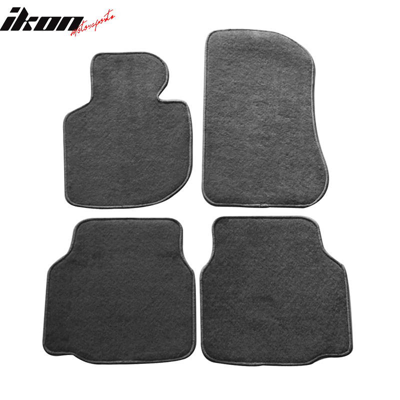 Gray nylon car floor mats for BMW E36 3 Series (1992-1998), set of four, by K2 Industries, with bordered design.