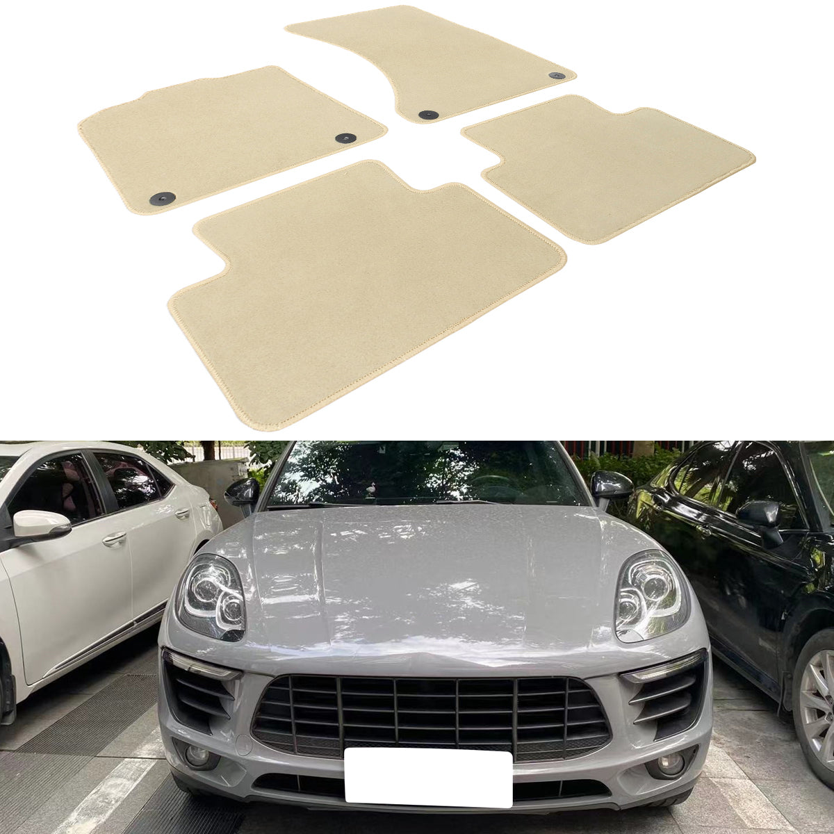 Set of four nylon carpet floor mats for Porsche Macan 2015-2025 by K2 Industries, featuring driver and passenger side coverage.