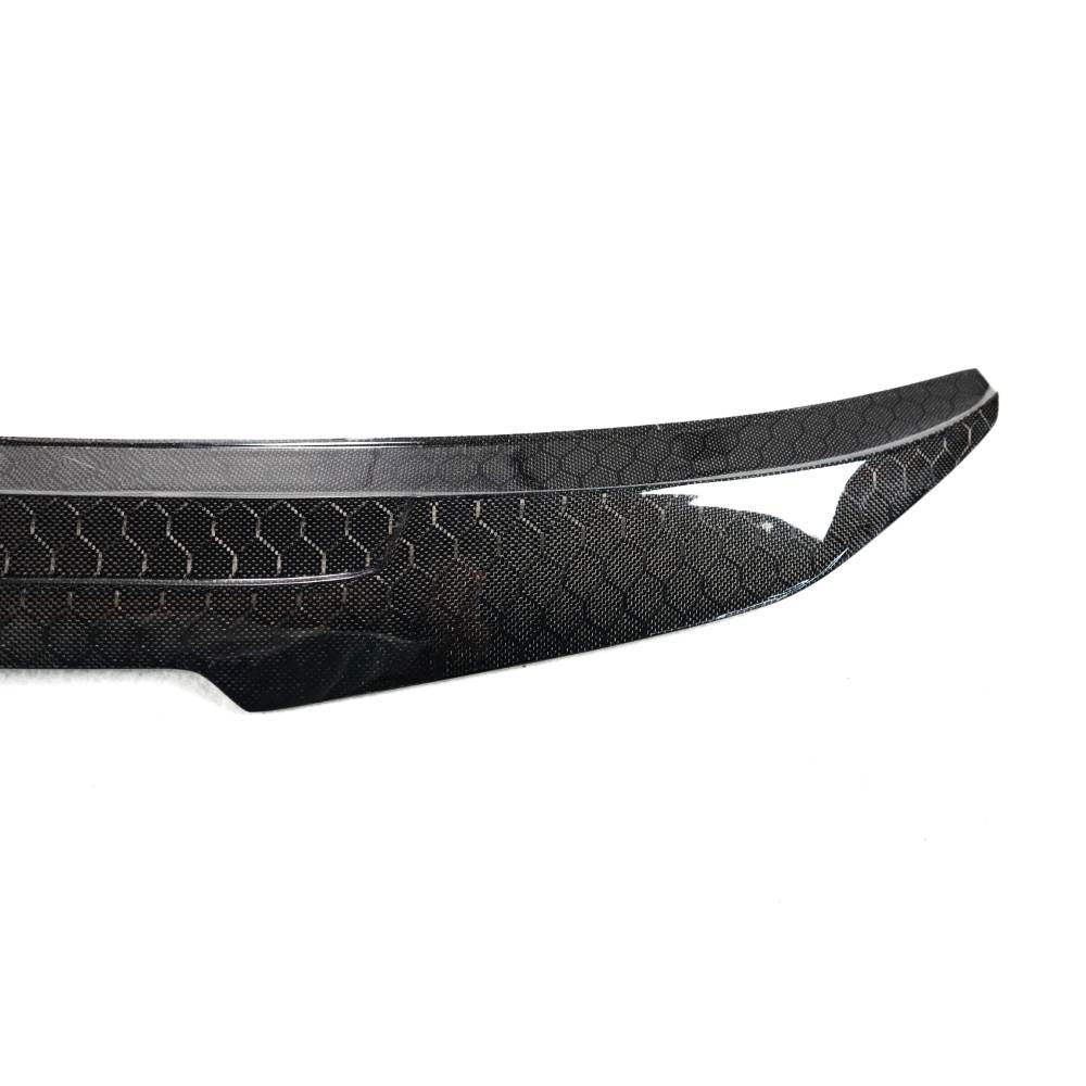 BMW F32, F33, F36 trunk spoiler in honeycomb carbon fiber by Palenon Performance, featuring a sleek, aerodynamic rear spoiler design.