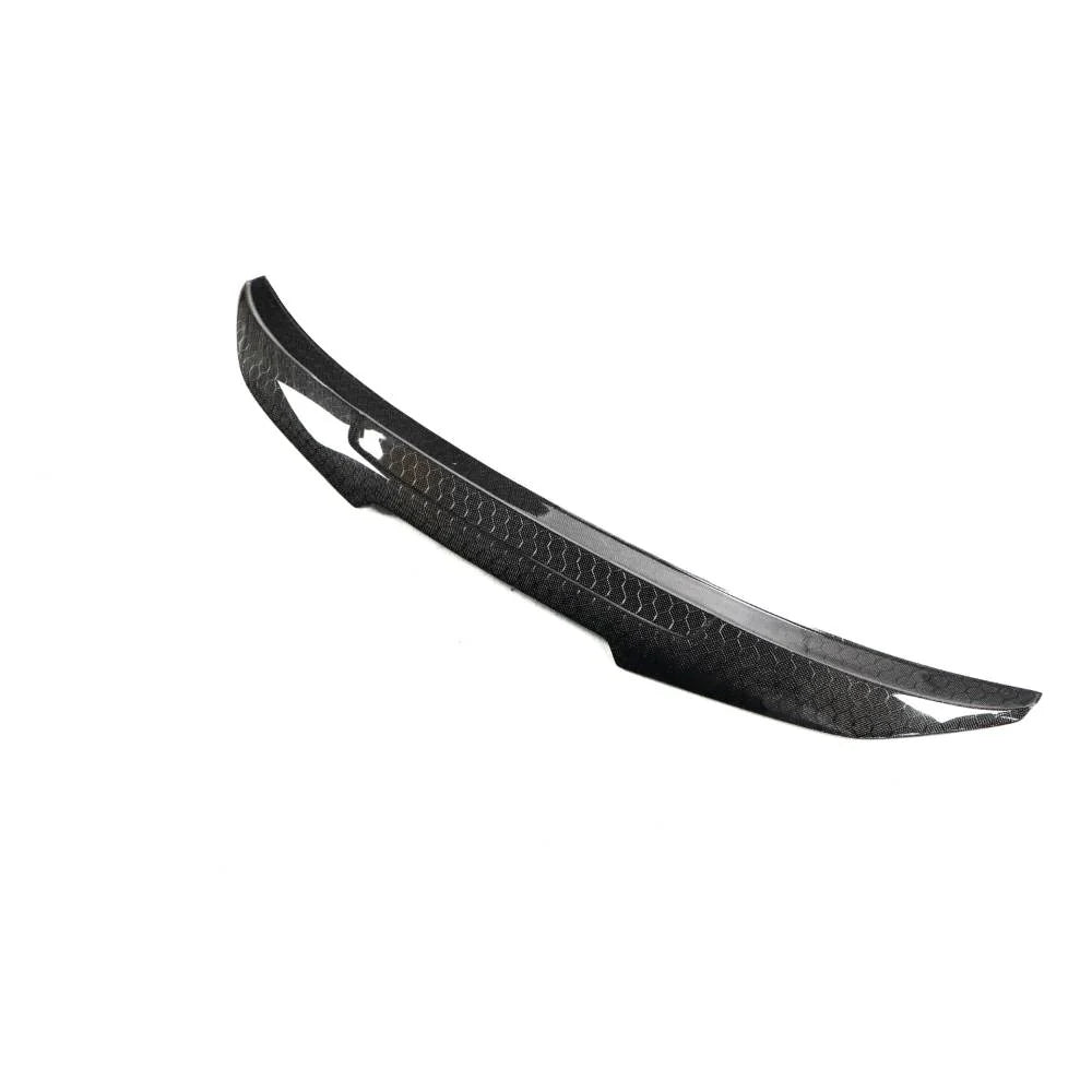 BMW F32 F33 F36 trunk spoiler with honeycomb carbon fiber finish, designed by Palenon Performance for sporty rear styling.